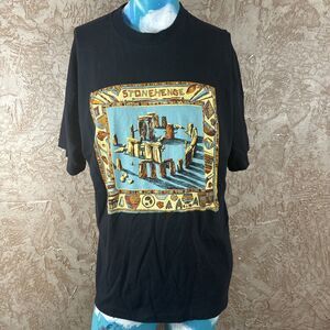 Vintage 90s Stonehenge Art Single Stitch Tourist T-Shirt English Heritage. Sz XL